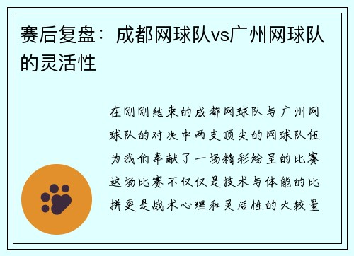 赛后复盘：成都网球队vs广州网球队的灵活性