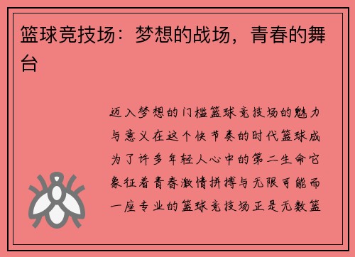 篮球竞技场：梦想的战场，青春的舞台